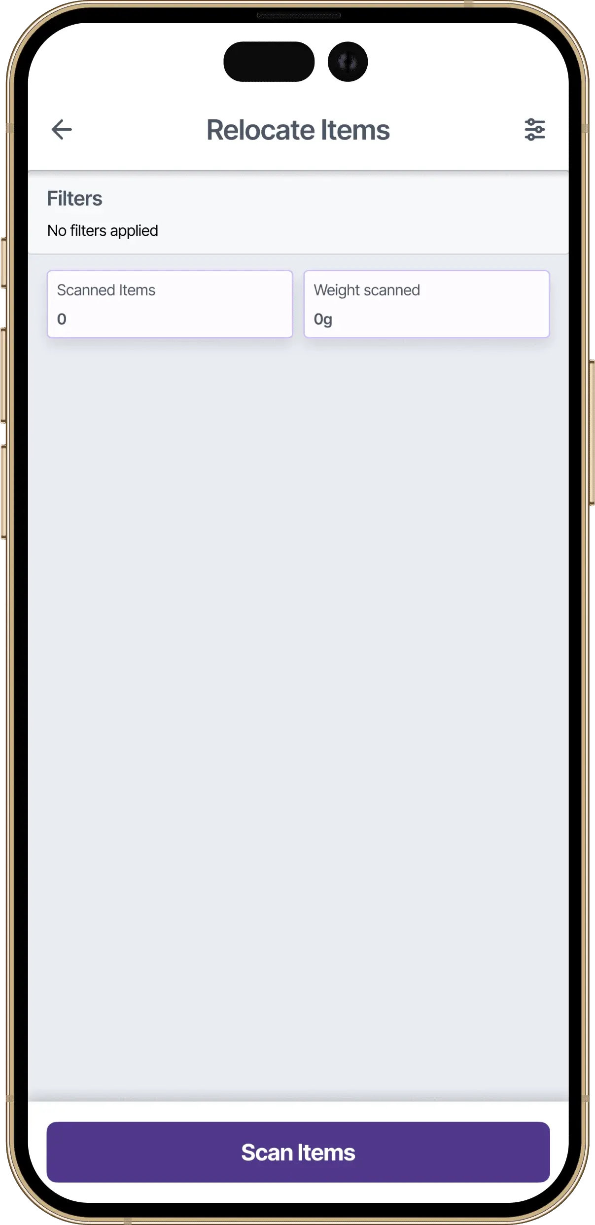 Screen showing RFID scan to identify jewellery items selected for relocation