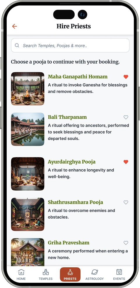 Screenshowing list of rituals