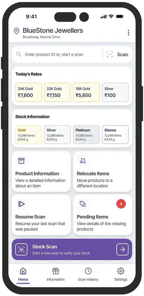 RFID jewellery inventory management mobile app UI UX case study
